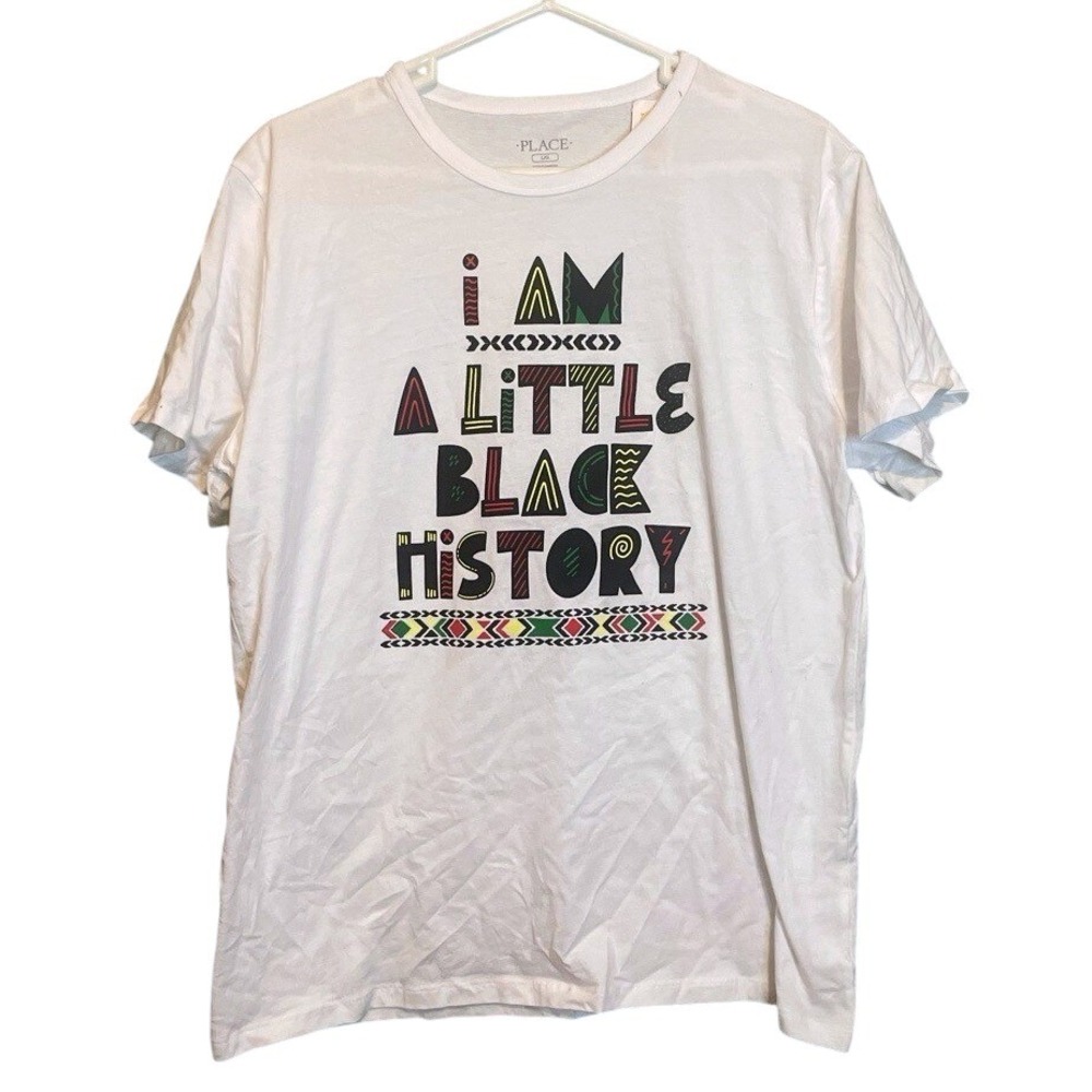 NWT Womens I Am A‎ Little Black History Crew Neck Graphic T-Shirt White Large